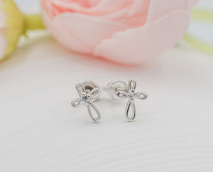 Sterling Silver Infinity Cross Earrings for Baptism or Christening Gifts