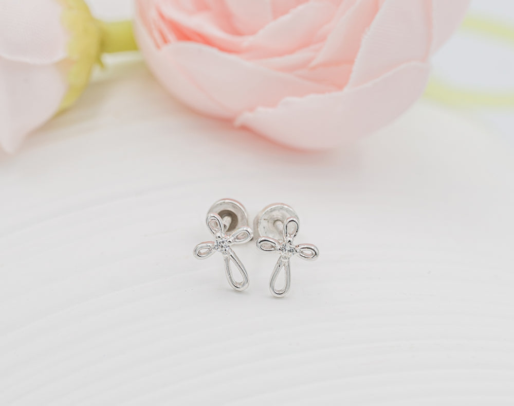 Sterling Silver Baptism Cross Earrings