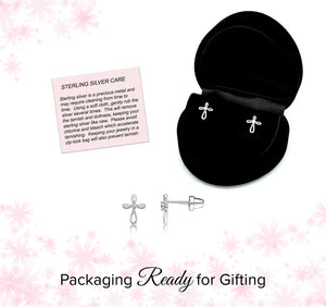 
                
                    Load image into Gallery viewer, Sterling Silver Infinity Cross Earrings for Baptism or Christening Gifts
                
            