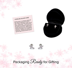 
                
                    Load image into Gallery viewer, Sterling Silver Cross Earrings with Pink CZs for Baptism or Communion
                
            