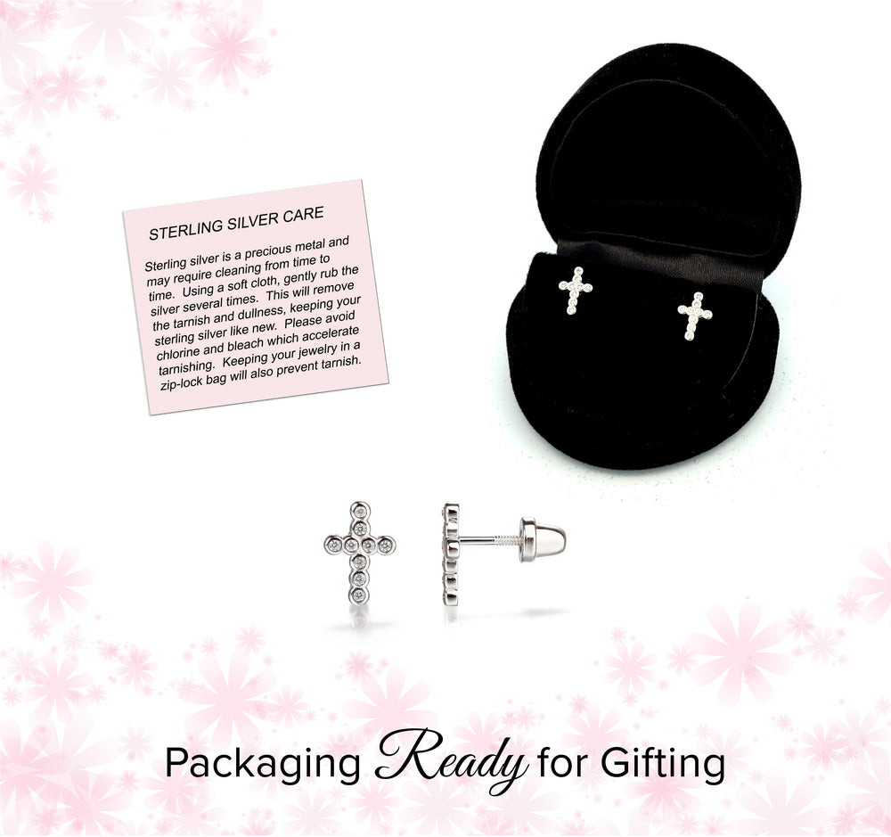 Sterling Silver Cross CZ Earrings for Baptism or Communion