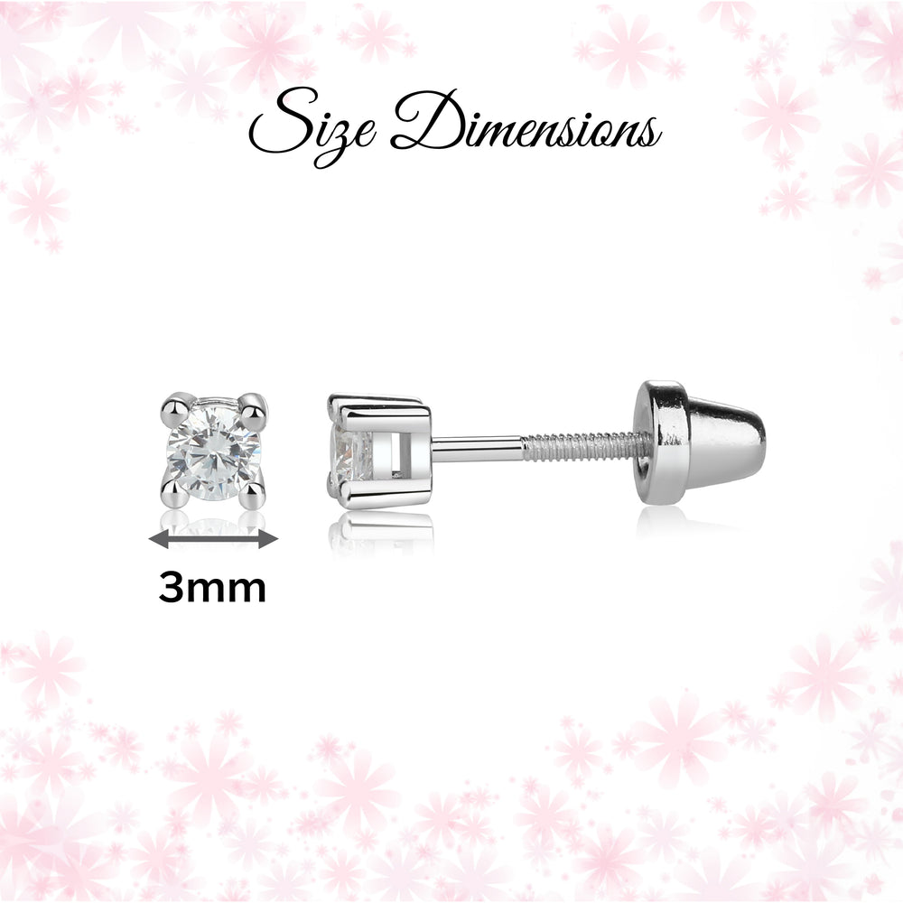 Sterling Silver Kid's Clear CZ Stud Earrings