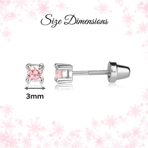 Sterling Silver Pink CZ Stud Earrings for Baby and Kids