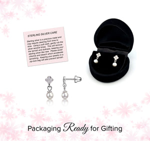 Sterling Silver Kid's Daisy w/Dangling Pearl Earrings