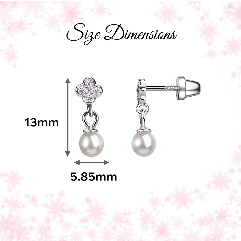 Sterling Silver Kid's Daisy w/Dangling Pearl Earrings