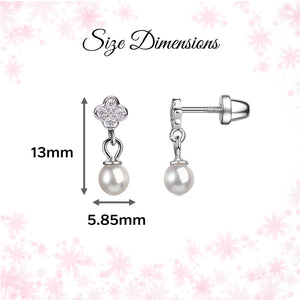 Sterling Silver Kid's Daisy w/Dangling Pearl Earrings