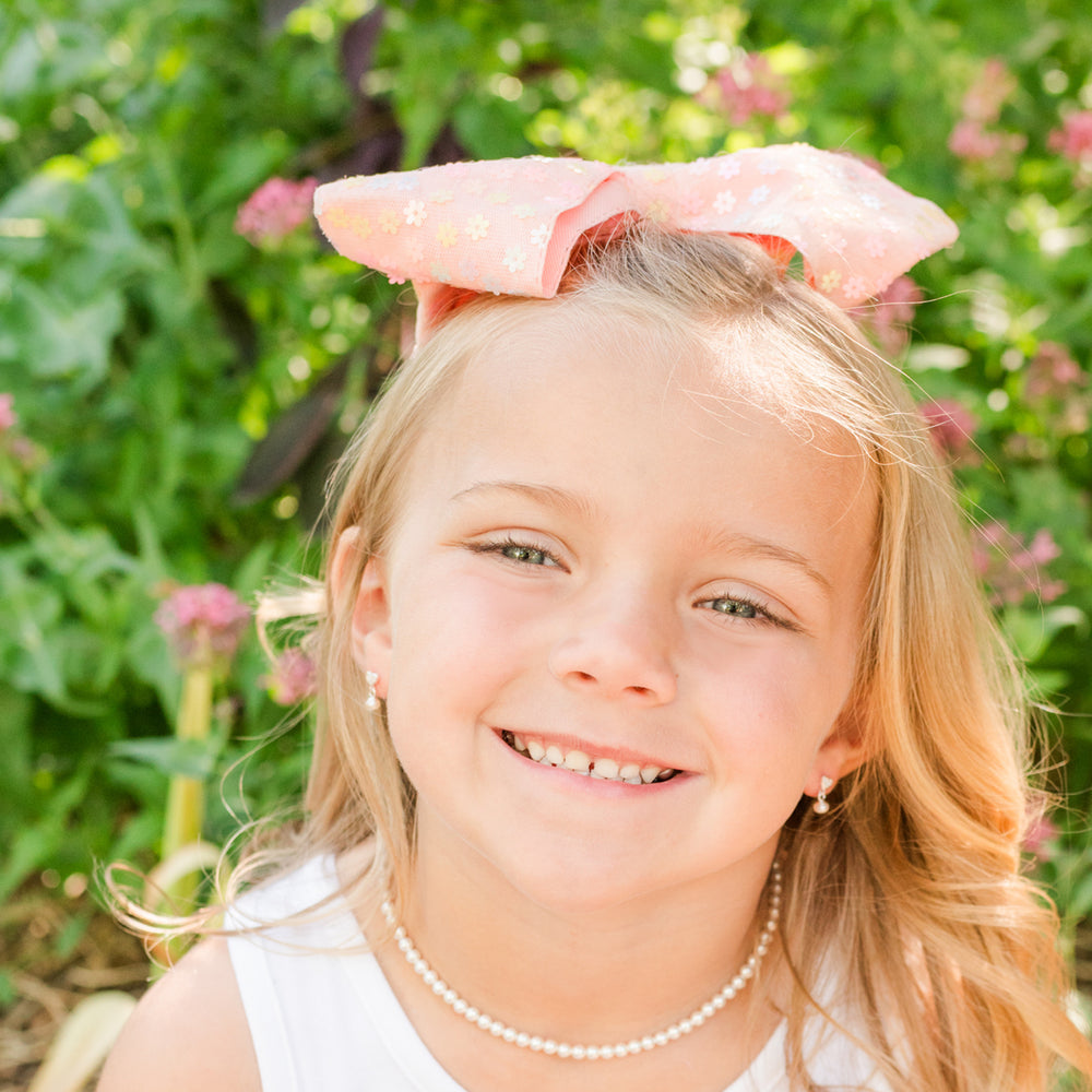 Sterling Silver Children's Heart w/Dangling Pink Pearl Earrings