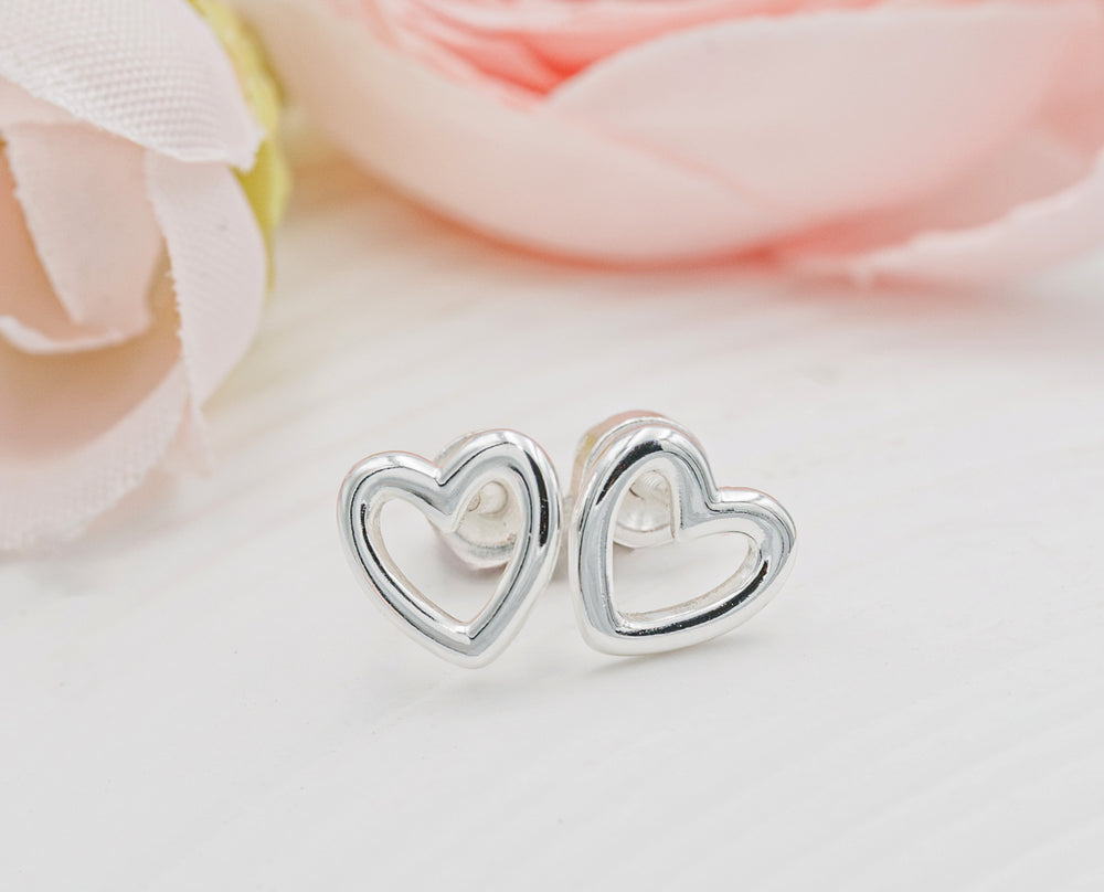 Sterling Silver Children's Hollow Heart Earrings