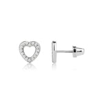 Sterling Silver Heart Earrings with CZs and Screw Backs for Kids
