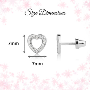 Sterling Silver Heart Earrings with CZs and Screw Backs for Kids