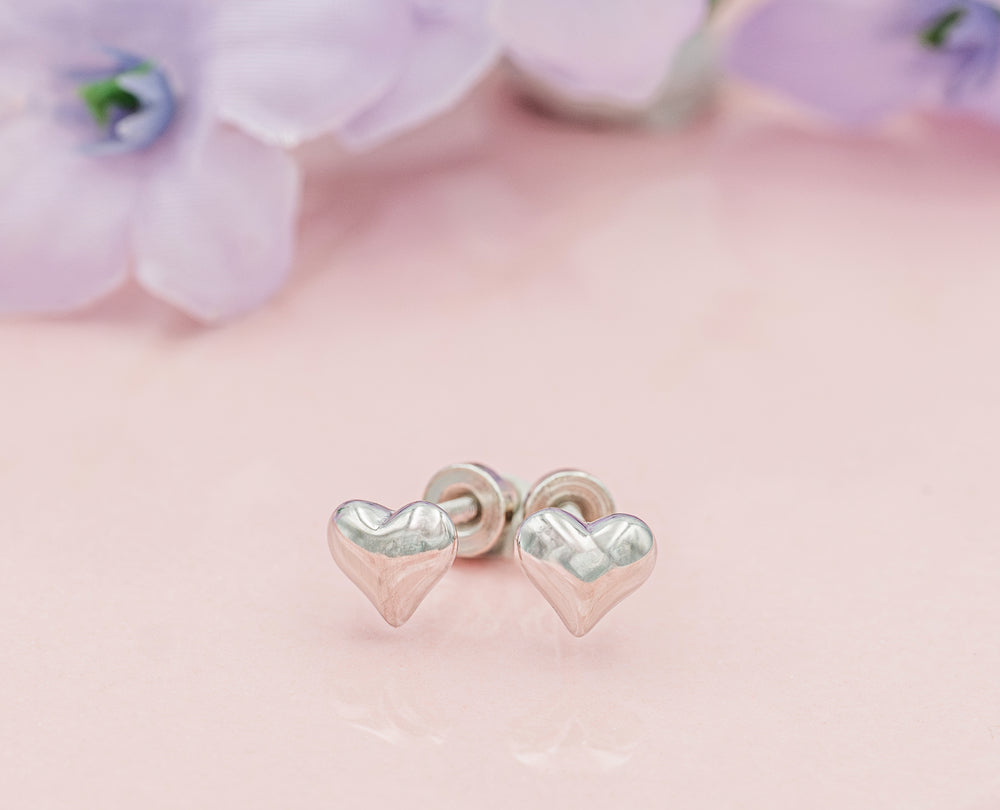 Sterling Silver Puff Heart Earrings with Screw Backs