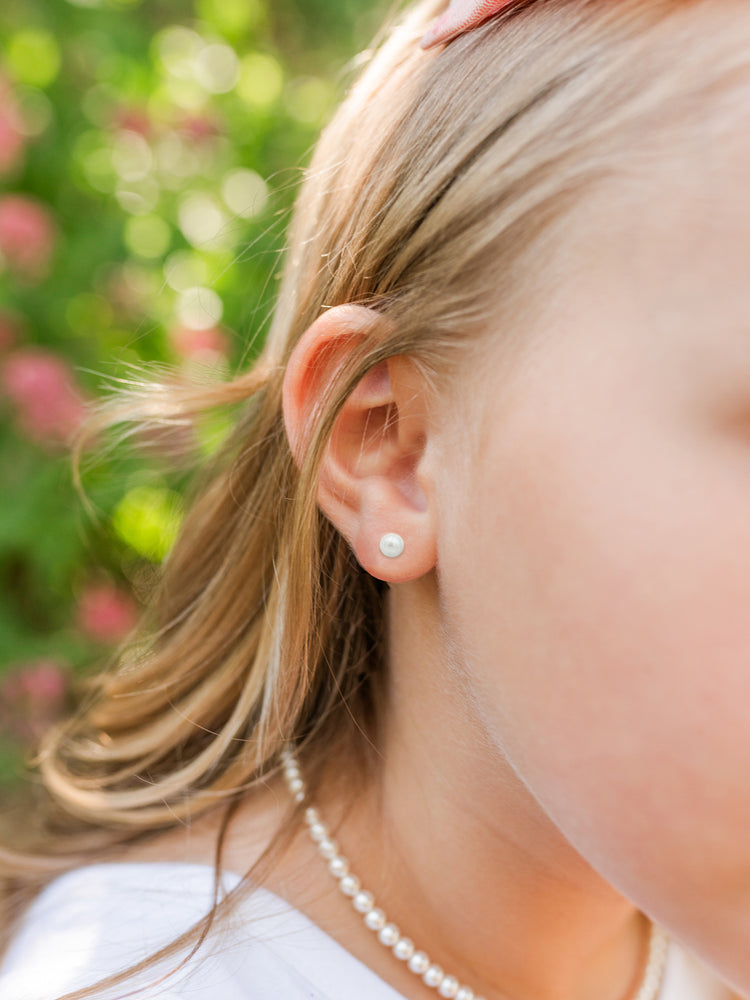 Sterling Silver Child's White Freshwater Pearl Earrings