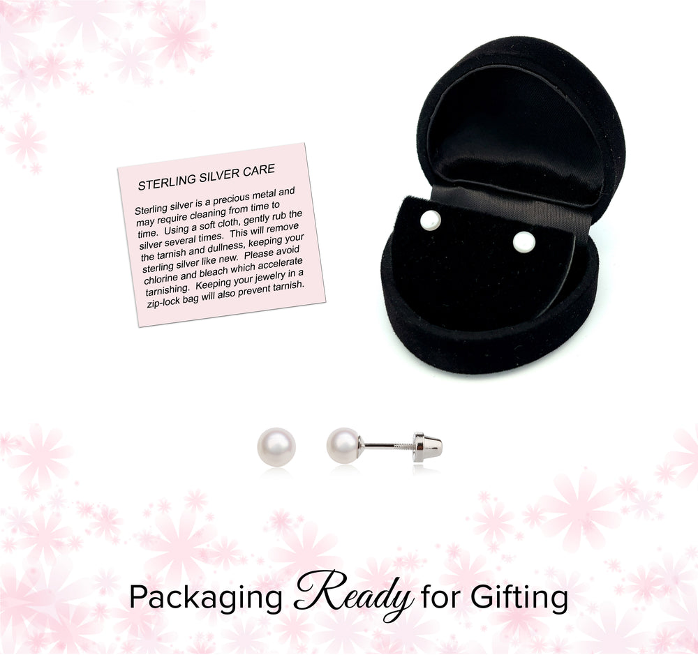 
                
                    Load image into Gallery viewer, Sterling Silver Child&amp;#39;s White Freshwater Pearl Earrings
                
            