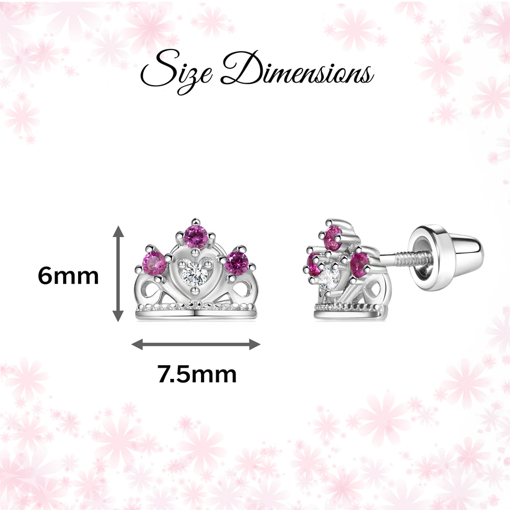 Sterling Silver Princess Tiara Earrings with Screw Backs