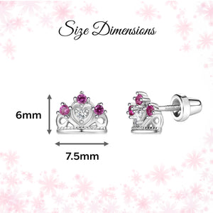 Sterling Silver Princess Tiara Earrings with Screw Backs