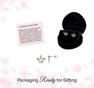 
                
                    Load image into Gallery viewer, Sterling Silver Princess Tiara Crown Earrings with Screw Backs
                
            