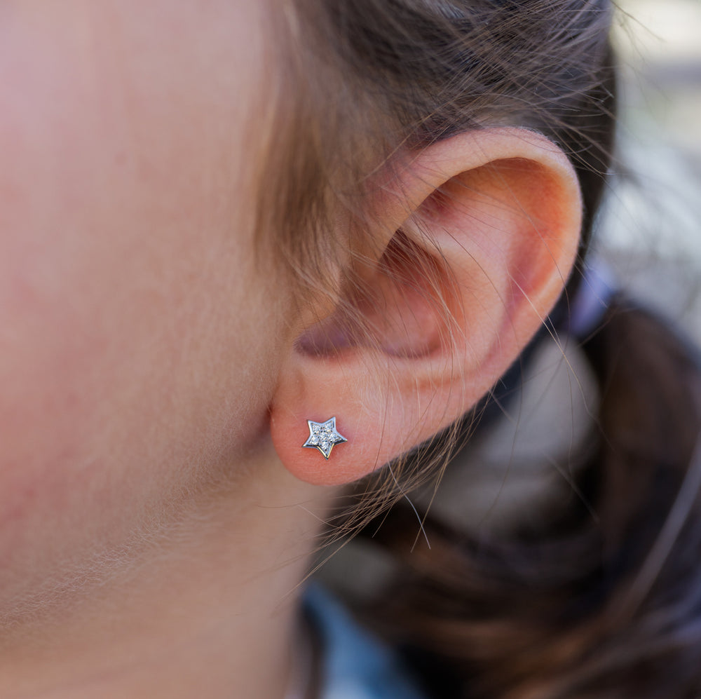 Sterling Silver Kid's Star CZ Screw-Back Earrings