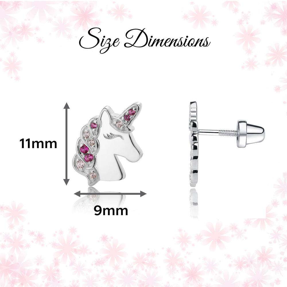 Sterling Silver Kid's Pink Unicorn Earrings