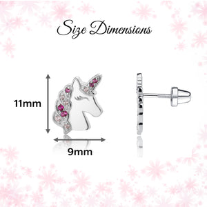 Sterling Silver Kid's Pink Unicorn Earrings