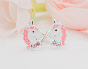 Sterling Silver Kid's Stardust Unicorn Screw Back Earrings