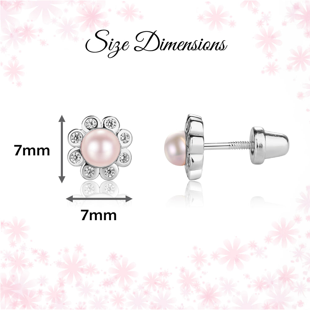 Sterling Silver Child's Pink Pearl Button Earrings