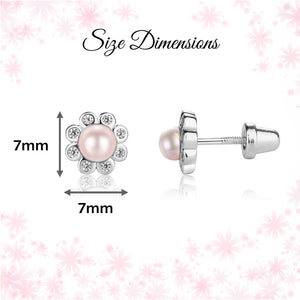 Sterling Silver Child's Pink Pearl Button Earrings