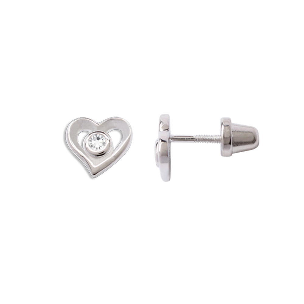 Sterling Silver Kid's Heart Earrings with Clear CZs and Screw Backs - Cherished Moments Jewelry