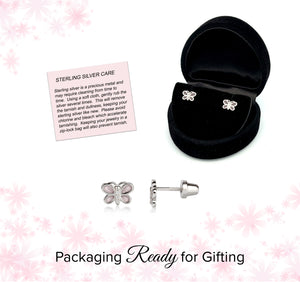 Sterling Silver Kid's Pink Butterfly Earrings with CZs