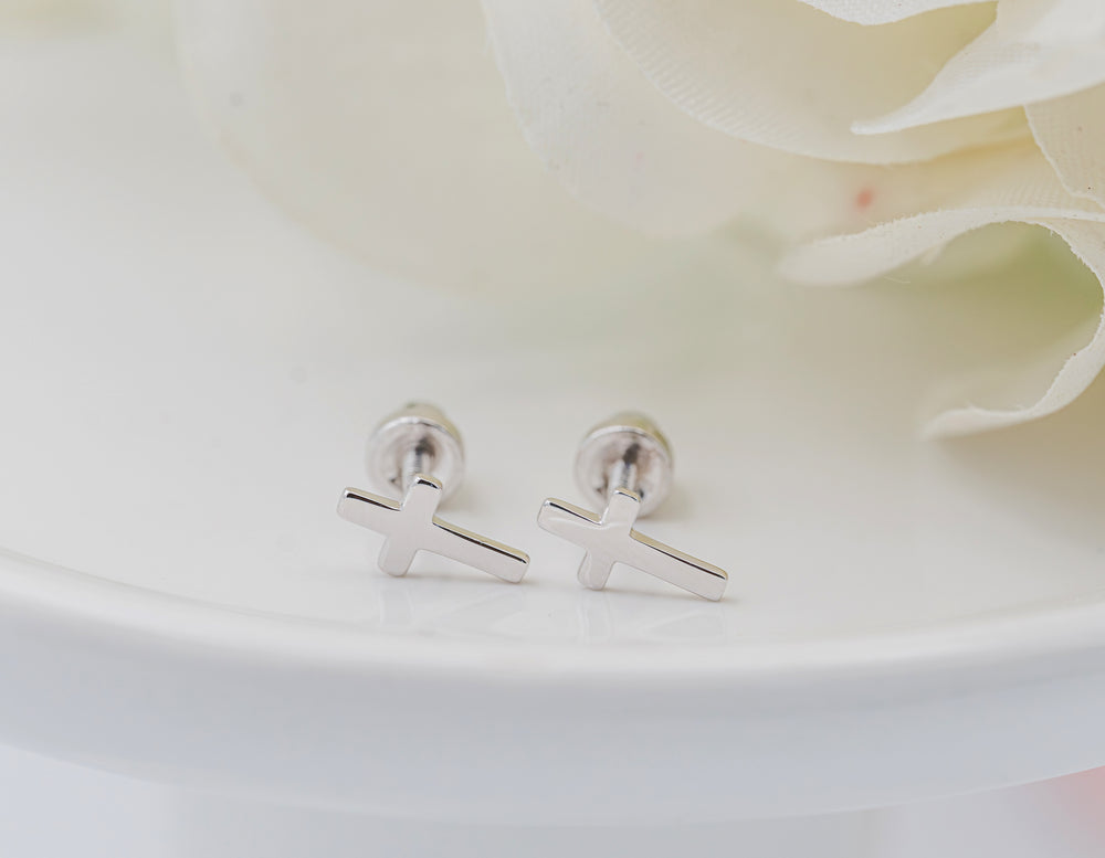 Sterling Silver Cross Earrings for Baby Baptism or Girls Communion Gift