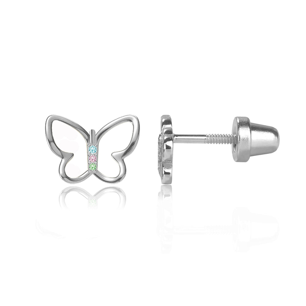 Kids Sterling Silver Multi-Colored Butterfly Earrings