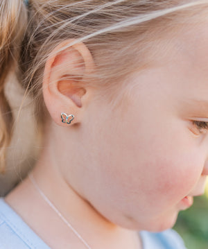 Kids Sterling Silver Pink Butterfly Earrings