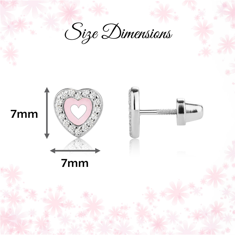 Sterling Silver Children's Pink Heart Earrings for Little Girls