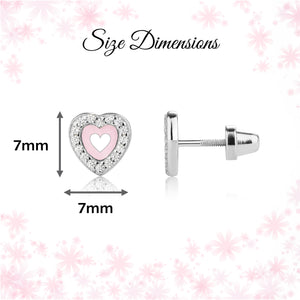 Sterling Silver Children's Pink Heart Earrings for Little Girls