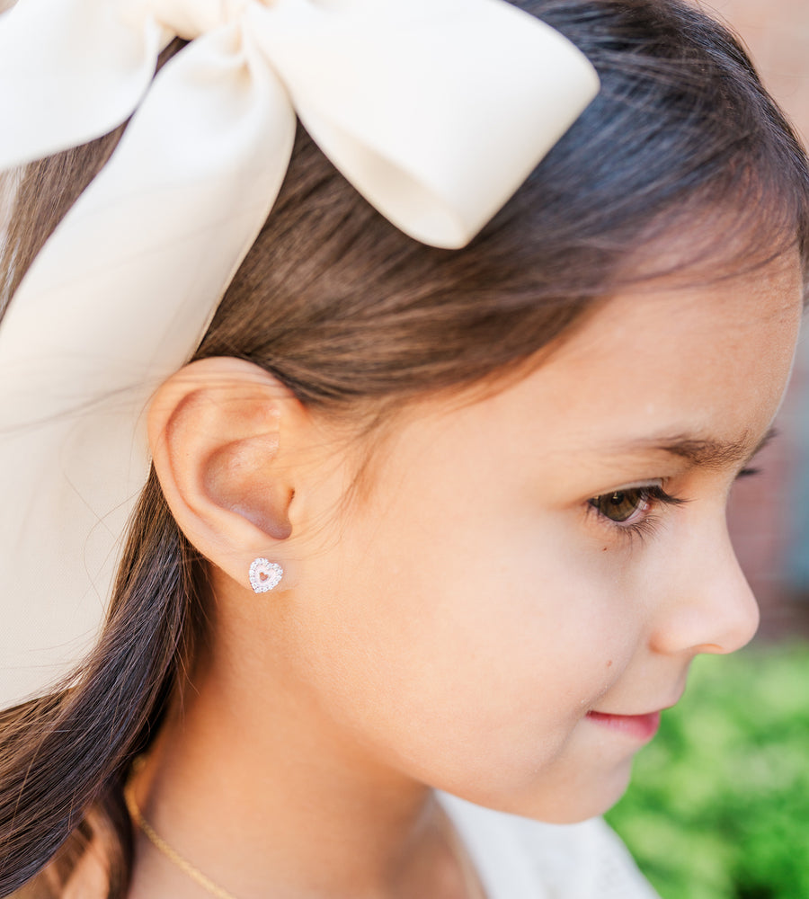 Sterling Silver Children's Pink Heart Earrings for Little Girls