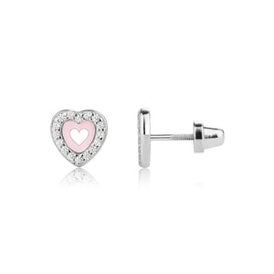 Sterling Silver Children's Pink Heart Earrings for Little Girls