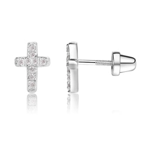 Sterling Silver Cross CZ Earrings for Baptism or Communion