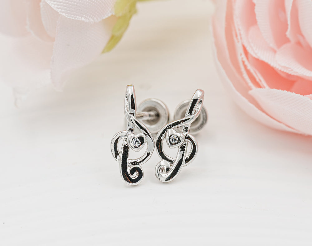 Sterling Silver Girl's Music Note Earrings