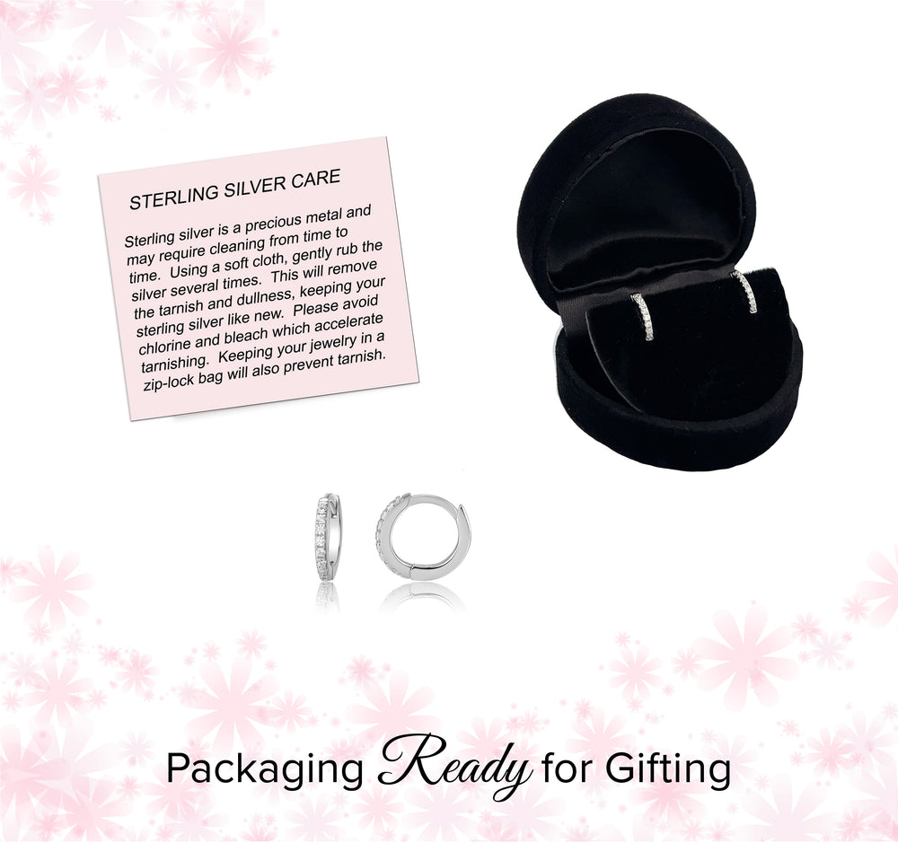 Sterling Silver Huggie Hoop Earrings with CZs for Kids 10mm