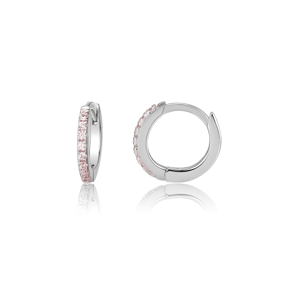 Sterling Silver Huggie Hoop Earrings with Pink CZs for Kids 10mm