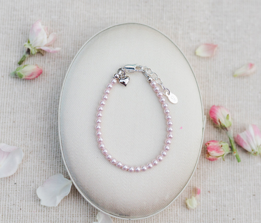 Sterling Silver Pink Simulated Pearl Baby Bracelet Girls Jewelry - Cherished Moments Jewelry