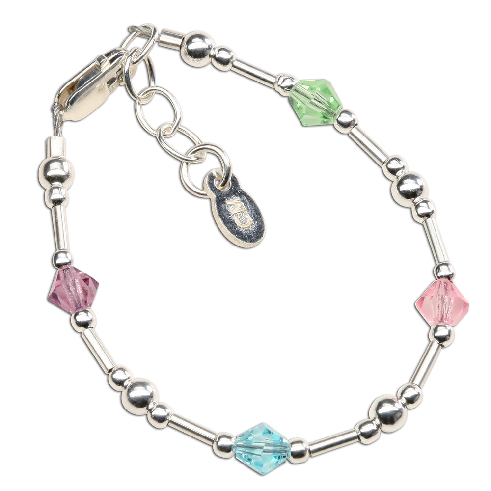 Shaylee - Children's Sterling Silver Baby Bracelet with Pastel Crystals for Infant, Toddler and Little Girls