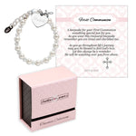 Personalized Sterling Silver Pearl and Crystal Cross Bracelet First Communion Gift for Girls