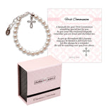 Sterling Silver Pearl Cross Bracelet First Communion Gift for Girls