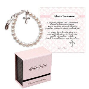 
                
                    Load image into Gallery viewer, Sterling Silver Pearl Cross Bracelet First Communion Gift for Girls
                
            