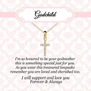 14K Gold-Plated Cross CZ Necklace for Godchild Gift for Girls