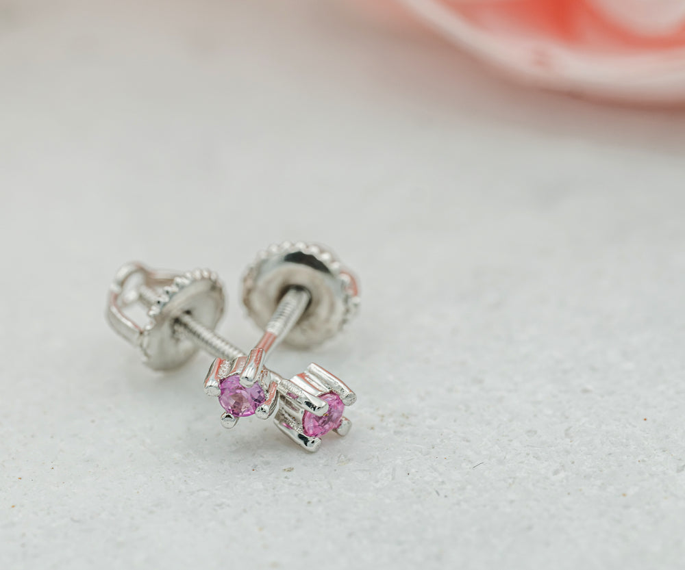 Sterling Silver Pink Sapphire Earrings for Baby and Kids