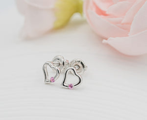 Sterling Silver Open Heart Pink Sapphire Earrings for Baby and Kids