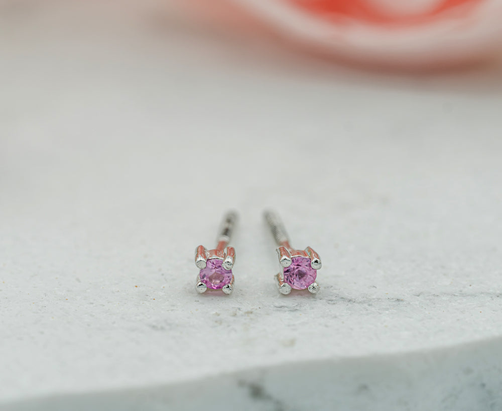 Sterling Silver Pink Sapphire Earrings for Baby and Kids