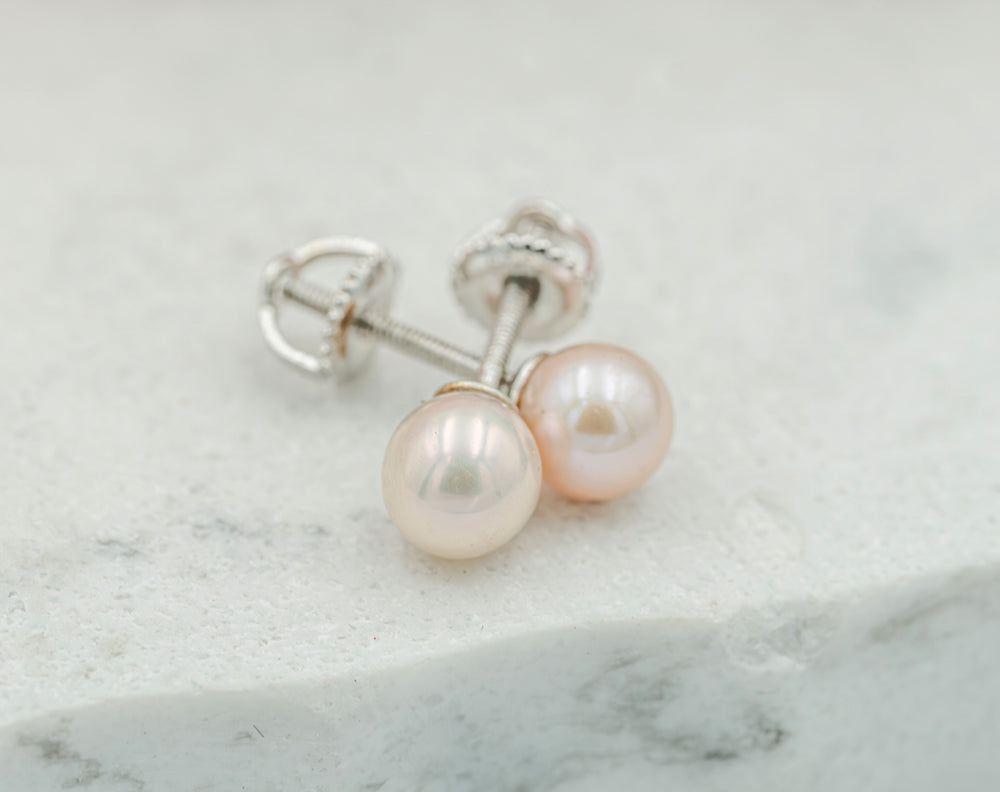 Sterling Silver Kids Freshwater Pearl Earrings-Pink