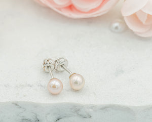 Sterling Silver Kids Freshwater Pearl Earrings-Pink